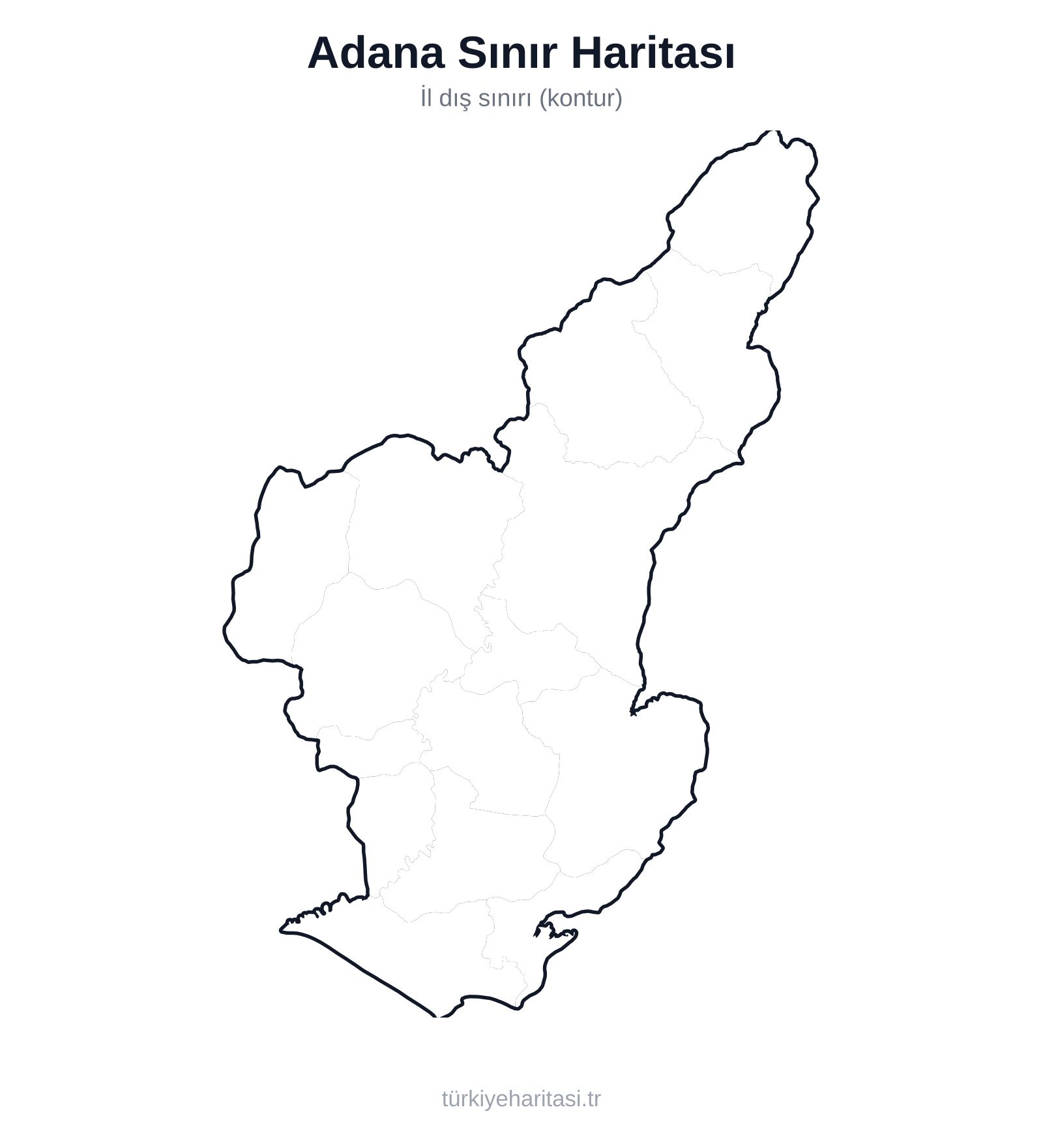 Adana Sınır Haritası — Adana ilinin dış sınırını (kontur) gösteren harita