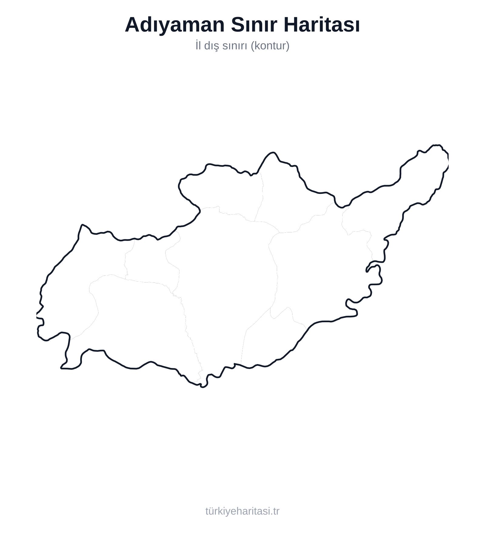 Adıyaman Sınır Haritası — Adıyaman ilinin dış sınırını (kontur) gösteren harita
